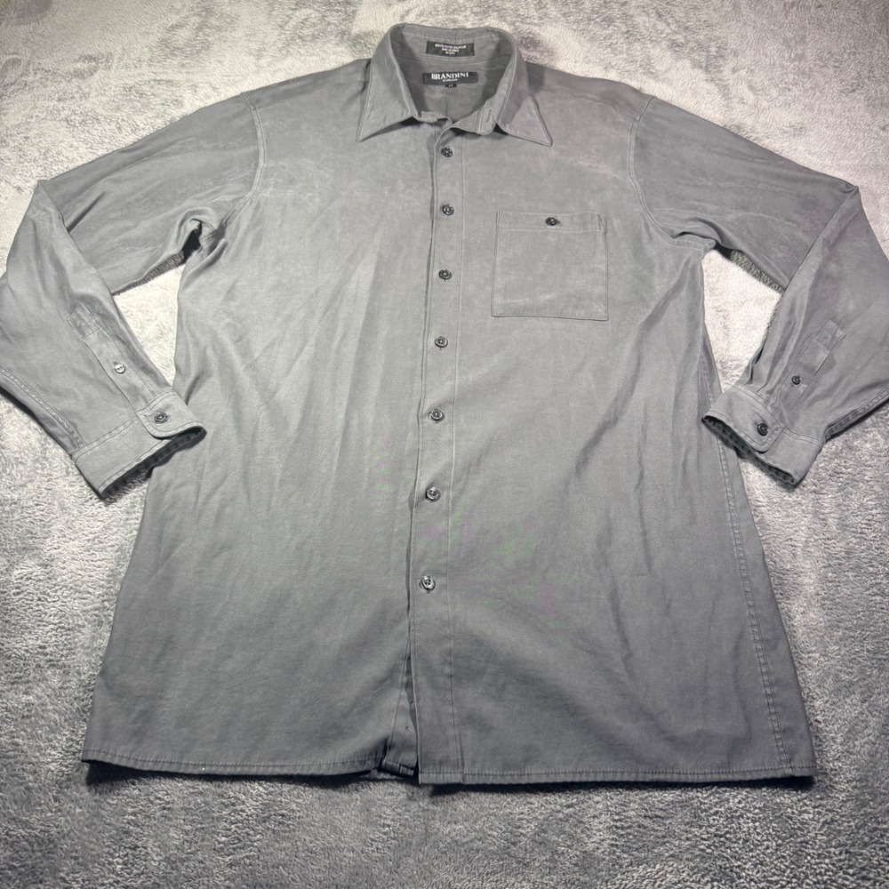 Brandini Gray Long Sleeve Button Down Shirt Mens Size LT Tall Sueded Feel Pocket